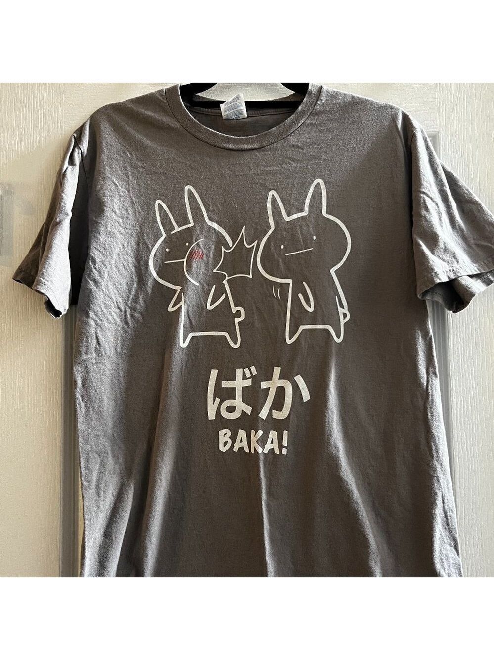 Baka! Japanese rabbit slaps another for anime and manga fan T-Shirt. Size M